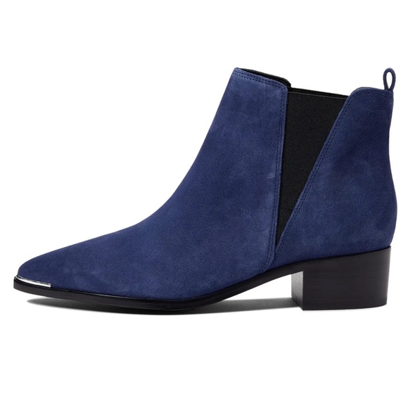 Marc Fisher Yale Pointy Toe Bootie with Metal Detail in Dark Blue Suede — Size 6 - Picture 2 of 13